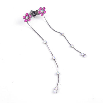 Hotpink Floral Czech Crystal Rhinestone Mini Claw with Tassels